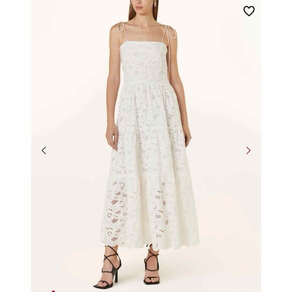 MRS & HUGS Lace Tiered Midi Maxi Dress Smocked Back Cottagecore Off-white - Picture 1 of 10